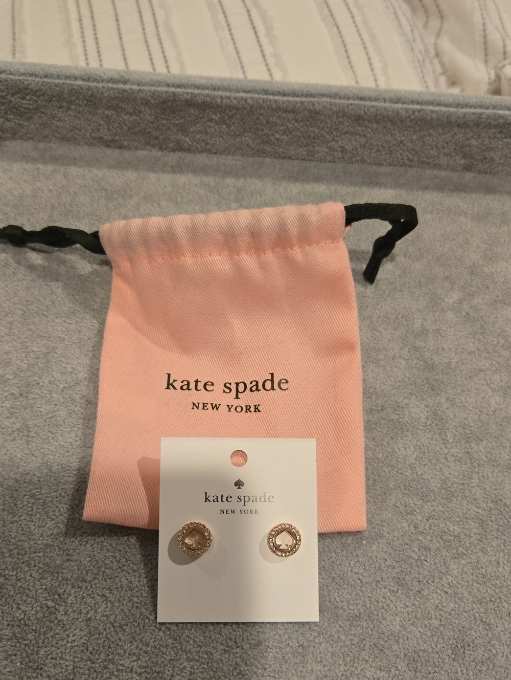 kate spade Pink Pouch with Gold-Tone Crystal Stud Earrings